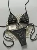 Bikini Sexy de Metal con Hebilla de Moda de Alta Gama para Mujer, de Estilo Europeo y Americano, con Tirantes al Cuello y Abertura, para Vacaciones y Playa