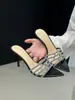 Sandalias de tacón de aguja Chuyuji estilo francés con punta de strass, para mujer, primavera-verano 2026, destalonadas, de punta abierta, huecas