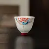 Taza de Té Blanca de Cerámica Pintada a Mano de Peonías Estilo Dinastía Tang y Song, Juego de Té Kung Fu para Uso Doméstico, Taza de Cata de Té Individual