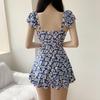 Fonte de Fábrica ins Estilo Vintage Floral Cordão Voando Manga Cintura Alta Barriga Cobrindo Saia Bodysuit Mulheres