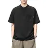 Ropa de Hombre Xintang Nueva Colección Primavera/Verano Camiseta Sencilla para Hombre, Holgada Fina Cuello Henley Retro Americano Manga Corta