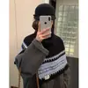 Xale Jacquard Preto Fair Isle de Gola Alta para Mulheres, Peça de Roupa Externa Tricotada Elegante, Quente e Resistente ao Frio de Inverno