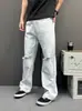 Calça Jeans Reta Branca Leve de Verão para Homens, Estilo Retro Americano, Perna Larga Solta, Emagrecedora, Calça Longa Versátil na Moda