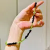 Collar de Cadena para Clavícula con Diseño de Ágata Negra Natural y Peridoto de Alta Calidad