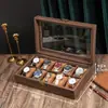 Caja de Almacenamiento de Relojes Retro de Madera y Cuero a Prueba de Polvo Caja de Joyería para Pulseras de Cristal para el Hogar Caja de Colección de Relojes