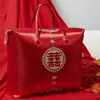 Saco de embalagem, colcha, saco festivo para colcha de casamento, conjunto de quatro peças estilo chinês, bolsa de mão vermelho vivo, enxoval de noiva