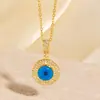 Collar Estilo Bohemio Ojo Azul Maligno Zircón Goteo de Aceite Latón Chapado en Oro Collar Ojo del Diablo Colgante Transfronterizo Europeo y Americano