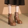 Botines Impermeables de Plataforma Cuadrados Nuevos de Otoño e Invierno para Mujer con Tacón Grueso, Hebilla Metálica y Cremallera Lateral