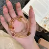 [Crema Dulce] Pulsera de Citrino Natural de Tres Círculos Multi-Tesoro, Exquisita, Moderna y la Más Fácil de Combinar, Pulsera de Cristal para Tu Novia