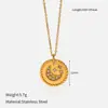 Colar de Aço Titânio Estilo Ins Banhado a Ouro 18K Aço Inoxidável Incrustado com Zircônia Pingente de Estrela e Lua Joias para Mulheres Atacado Presente de Dia das Mães