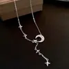 Collar Exquisito de Zirconia con Estrella, Luna y Borla Estilo Coreano para Mujer, Cadena de Suéter de Moda, Joyería de Cuello de Lujo Ligero y de Gama Alta