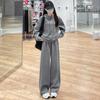 Conjunto de Moletom Grosso Feminino com Capuz e Manga Comprida Forrado com Lã Moda Calças Casuais Largas de Pernas Largas 2025 Novo Estilo Outono e Inverno