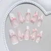 Uñas Hechas a Mano Pre-Diseñadas con Lunares Rosa Dulce, Encaje Francés, Efecto Ojo de Gato, Estilo Ins Europeo y Americano, Uñas Portátiles Desmontables 30