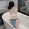 Ropa interior sexy nueva transfronteriza cuatro estaciones tejido hueco sin mangas ajustado casual color liso suéter sexy tentación