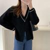 Foto Real Suéter Cardigan de Punto Elegante y Delgado con Costuras y Cuello en V Estilo Coreano Dongdaemun para Mujer Nuevo Otoño e Invierno 2023
