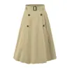Saia longa A-line de cintura alta, abotoamento duplo, estilo coreano simples para mulheres, nova coleção de outono, elegante, casual, versátil, vintage