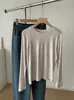 Camiseta de manga larga versátil y elegante para mujer, mezcla de lana Tencel, fina y suave, ajustada, color liso, adecuada para principios de otoño