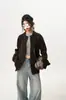Cardigan Suéter de Cor Sólida Melard com Botão de Contraste para Homens e Mulheres, Casaco de Malha Casual Solto Vintage de Inverno para Casal