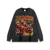 Camiseta de manga comprida com estampa de retrato de estrela hip hop retrô de rua americana camiseta de manga curta lavada efeito envelhecido para usar por baixo homens e mulheres