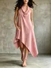 2026 Estilo Nuevo Europeo Más Vendido Verano Sin Mangas Sexy Irregular Vestido para Mujer Sexy Casual Color Sólido Vestido con Cuello en V