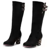 Botas versáteis de cano alto para outono e inverno, cor sólida, bico redondo, zíper lateral, botas femininas de salto alto, novas botas da moda de comércio exterior de tamanho grande