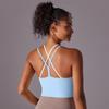 Nueva ropa interior deportiva de nailon cepillado de doble cara con espalda de color sólido y doble capa cruzada, ropa para correr, fitness y yoga para mujer