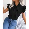 Amazon Aliexpress 2023 Nueva Camisa de Verano Europea y Americana de Color Puro con Lazo Simple y Manga Corta