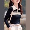 Suéter de Punto con Cuello Polo Rayas Cremallera Talla Grande para Mujer en Otoño e Invierno Holgado Aspecto Adelgazante Rejuvenecedor Top de Punto Versátil para Mujer