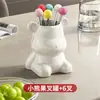 Tenedor de Fruta Decorativo Acero Inoxidable Tenedor de Postre para Pastel Hogar Oso Creativo Palillo de Fruta Tarro de Almacenamiento Juego