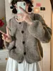 Cardigã de Tricô Grosso para Mulheres, Primavera e Outono, Gola Redonda, Estilo Casual, Manga Longa, Casaco Suéter Grosso, Top Curto, Inverno