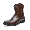 Botas de Cowboy Ocidentais Americanas de Tamanho Grande Transfronteiriças para Homens, Botas de Couro Pontudas Casuais Retrô, Botas Martin de Moda de Cano Alto para Homens