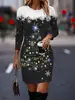 Vestido de Gola Redonda com Estampa de Floco de Neve Feminino para Uso Externo, Transfronteiriço Amazon Europeu e Americano
