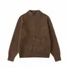 Cardigan Tricotado Yidao Vintage 2026 Outono Novo Estilo Americano Caimento Relaxado Gola Alta Zíper Suéter Casual Solto Masculino