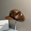 Corea del Sur Dongdaemun Gorra Nueva de Cuero PU Otoño e Invierno Británica Retro Cálida Cabeza Grande Showface Boina Pequeña