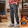 Pantalones de chándal para hombre con forro polar, pantalones casuales de pana con retazos para otoño e invierno, pantalones jogger versátiles de corte holgado