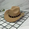 Sombrero de copa transfronterizo sombrero de fieltro nueva personalidad sombrero de vaquero occidental con ala curvada sombrero de jazz retro estilo étnico de Tíbet sombrero de lana