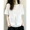 Tops de Verano para Mujer Talla Grande que Cubren la Barriga, Elegantes de Talla Grande 2026 Nuevo Estilo Falsos de Dos Piezas Hermosas Camisetas de Manga Corta para Mujer