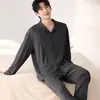 Pijama atacado de manga longa e calça longa para mulheres, novo tecido de algodão stretch de outono, cardigã masculino com gola de lapela, roupa para casa para casais