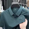 Nueva Camiseta de Manga Corta de Seda Helada para Hombre de Verano, Casual de Negocios, Elástica, Anti-Arrugas, Transpirable, Delgada, Polo Superior para Hombre