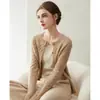 Cardigan Feminino Curto Versátil de Tricô 2025 Novo Outono e Inverno Torcido Gola Redonda 100 Caxemira Pura