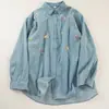 Camisa de Mezclilla Lavada Bordada de Manga Larga para Mujer, Estilo Artista Nuevo de Primavera y Otoño, Top Lindo con Botones al Frente que Reduce la Edad