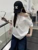 Estilo Francês Ombro Caído Gola Obliqua Ombro Camiseta Manga Curta Feminina Verão Ins Solta Emagrecimento Elegante Combina com Tudo Estilo Garota Quente Top