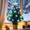 Árbol de Navidad de fibra óptica más vendido transfronterizo con luces de colores y adornos de bolas redondas esmeriladas, Decoración navideña para arreglo de escenas festivas
