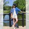 Camisa de Lino Azul Klein con Protección Solar para Mujeres Menudas, Ropa de Verano con un Camisole, Top Ligero tipo Cárdigan