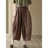 Pantalones Casuales de Algodón y Lino para Mujer, Verano Cintura Elástica con Cordón Pantalones Harem Sueltos, Pantalones Linterna de Retazos Vintage para Mujer