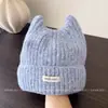 Gorro de Punto Liso con Orejas de Gato Estilo Japonés Lindo para Mujer, Nuevo Gorro Casual Versátil de Invierno, Gorro Cálido para Ponerse