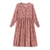 Vestido Longo de Outono Feminino Slim Estilo Francês de Alta Qualidade Acinturado Rosa Floral