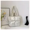 Bolsa Tote Transfronteriza para Mujer, Bolso de Plumas Simple a Cuadros de Gran Capacidad, Bolso de Mano de Moda, Bolsa de Ropa de Algodón, Bolso de Hombro Brillante de Moda