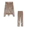 9697 # 2021 Venta Caliente Europea y Americana Moda Casual de Color Sólido para Mujer Hombro Único Lazo Traje de Casa Delgado