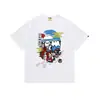 Camiseta de moda casual de algodón puro con estampado de letras de marca de estilo japonés y cabeza de simio, manga corta para pareja, estilo versátil